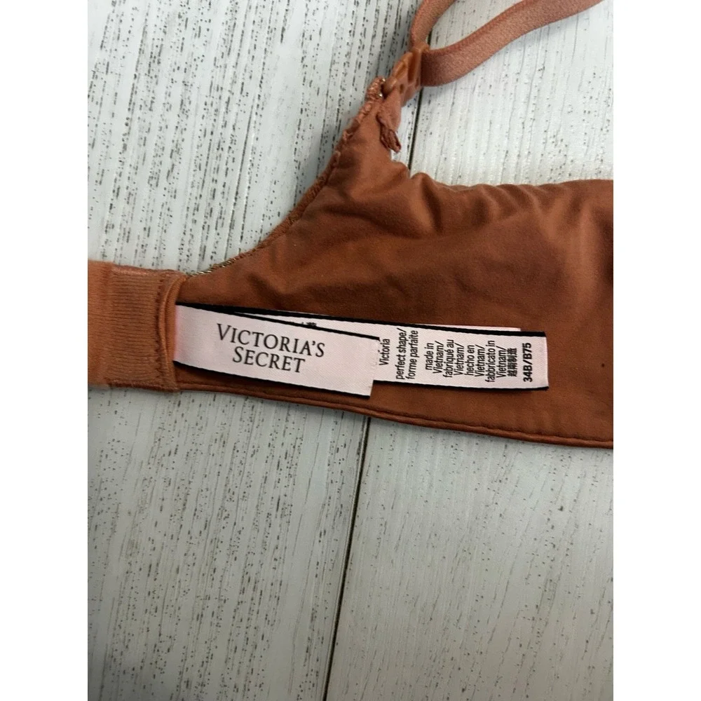 Victoria's Secret Body By Victoria Perfect Shape Bra 34B Sienna Gold Floral Lace